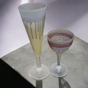 Vintage Hebro  Art Nouveau Drip Glaze Frosted Wine Glasses – Two Pieces